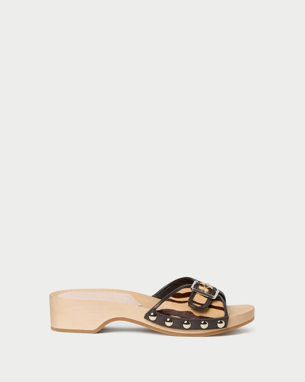 NEW LOEFFLER RANDALL women's paulie studded clog sandal in zebra